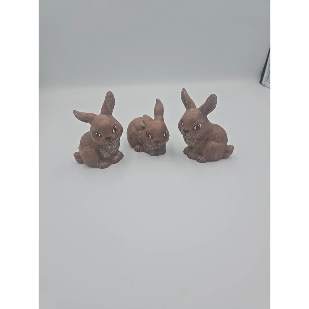 VTG Homco 3 Brown‎ Porcelain 3 Inch Bunnies Thailand
